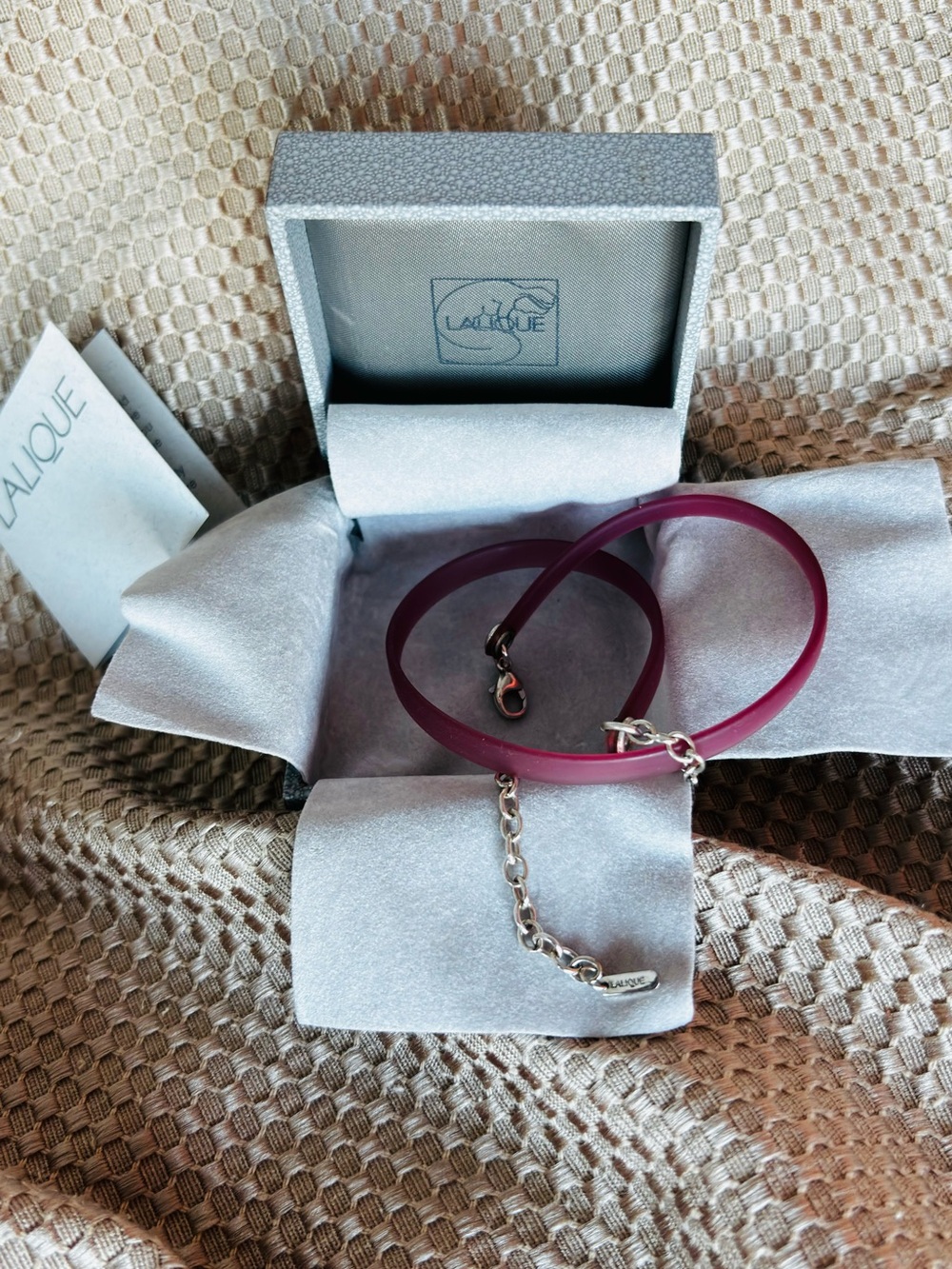 NWT - Lalique Plum Silicone Necklace with Silver Chain Accent